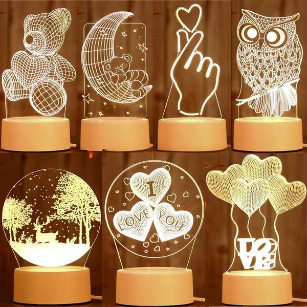 Nachtlichter Romantische Liebe 3D Lampe Herzförmiger Ballon Acryl LED Nachtlicht Dekorative Tischlampe Valentinstag Schatz Ehefrau Geschenk P230331