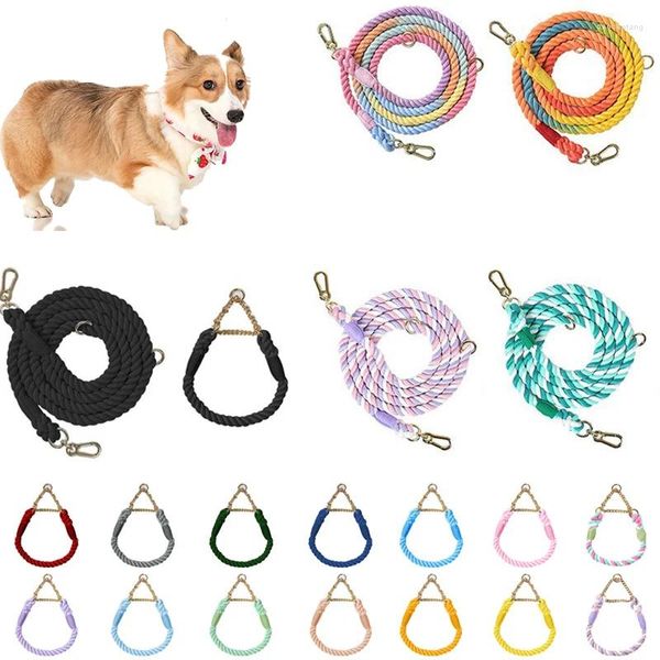 Coleiras para cães 2.1m, conjunto de coleira de duas cabeças para animais de estimação, corda de chumbo tecida à mão com treinamento de caminhada ao ar livre, mãos livres