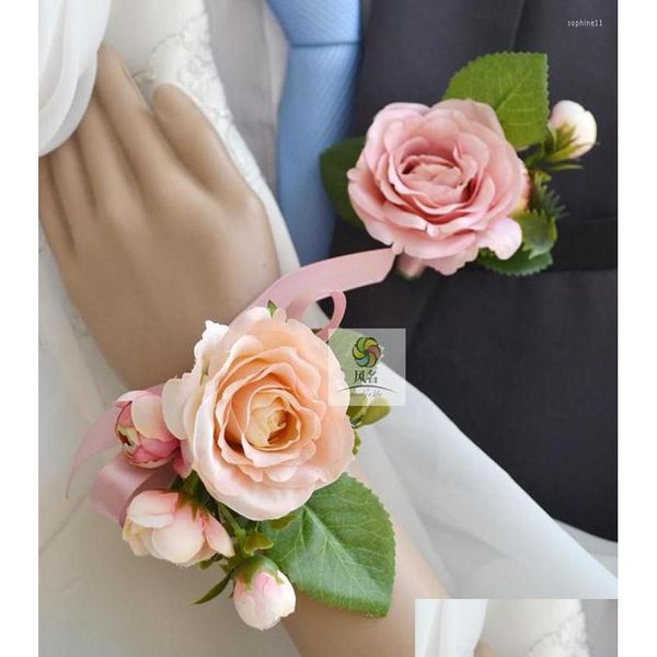 Ghirlande di fiori decorativi Fiori decorativi 1 pezzo Fiore all'occhiello dello sposo o del polso della mano da sposa Fiore artificiale floreale Suppli Dhsey