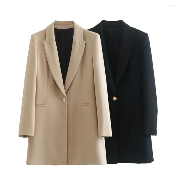 Ternos femininos 2023 moda de alta qualidade estilo euro americano botão dourado longo blazer