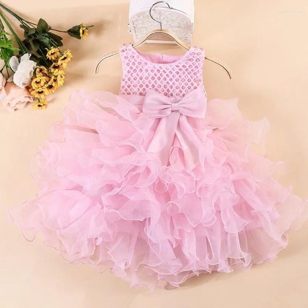 Vestidos de menina para bebês meninas sem mangas com miçangas em camadas de tule vestido de festa de casamento roupas formais para crianças