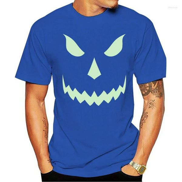 Camisa de camisetas masculinas 2023 Halloween Camiseta assustadora - brilho de abóbora no rosto escuro UNISSISEX Mens Top Men Cotton Print Tee