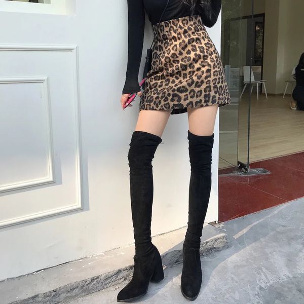 Gonne WERUERUYU Gonna stampata leopardata da donna Vita alta Matita sexy Aderente Hip Mini Adatto a tutte le stagioni Casual Serpente 231031