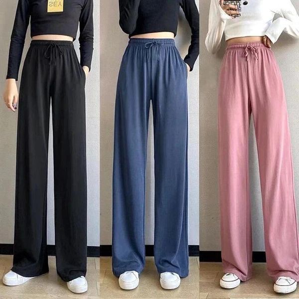 Pantaloni attivi Le signore Seta del ghiaccio Leggera Gamba larga Ragazza Colore puro Vita alta Sciolti Sport casual dritti selvaggi