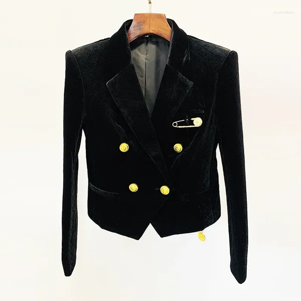 Kadınlar Suit Spot 2023 Avrupa ve Amerikan Moda Metal Çift Kırıltılmış Pin Dekorasyon Elmas Altın Velvet Kısa Takım Ceket