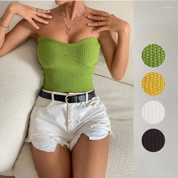 Kadın Tankları Kızlar İnce Fit Yeşil Örgü Üstü Kadın Seksi Straplez Örme Tüp Tank Kostisole Bayanlar Sarı Budier Crochet Street Giyin