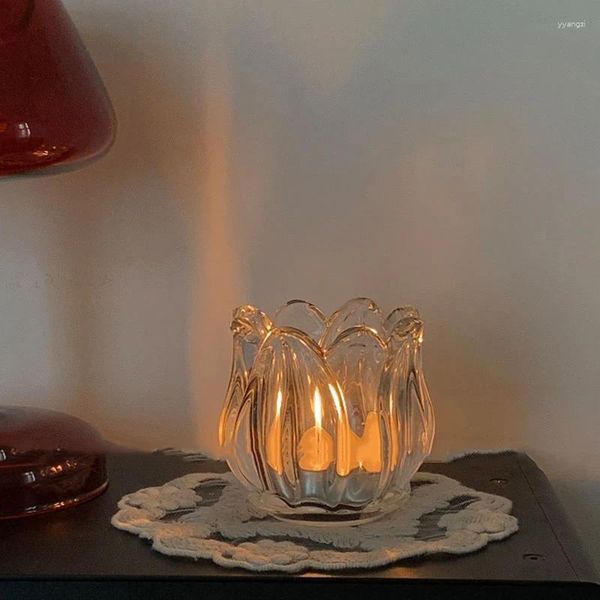 Titulares de velas tulipa suporte de vidro para decoração de casa romântico candelabros jantar festa de casamento lâmpada decoração de mesa