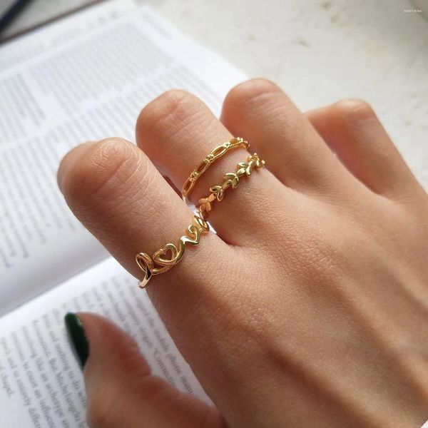 Cluster Ringe Ventfille 925 Sterling Silber Gold Brief Liebe Blatt Kette Finger offener Ring für Mode Frauen koreanische minimalistische Schmuck Geschenk