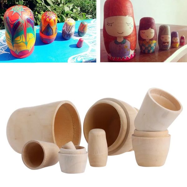 Bonecas 1 conjunto/5 peças sem pintura diy embriões de madeira em branco russo bonecas matryoshka brinquedo presente 231031