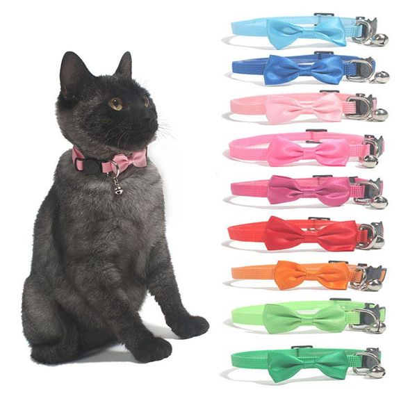 Katzenhalsbänder führen 9 Farben Haustierhalsband Bowtie mit Glocke verstellbare süße Nylonfliege Sicherheitsschnalle Kätzchen für