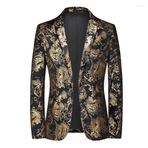 Мужские костюмы 2023, блестящий бронзовый костюм с цветочным принтом, мужской пиджак с узором пейсли, роскошный смокинг, пиджак для вечеринки, свадьбы, ужина, банкета, выпускного блейзера 6XL