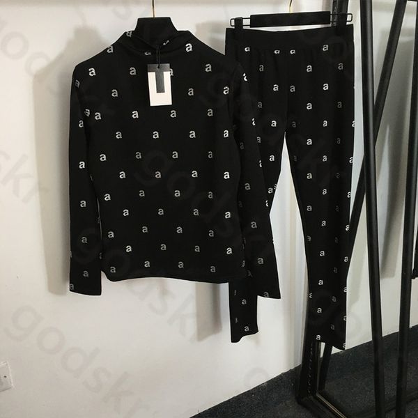 Pullu Mektup Gömlek Sweatpants Kadın Trailtsuit Pullover Base Gömlek Klasik Yüksek Bel Streç Pantolon Tayt Yoga Seti