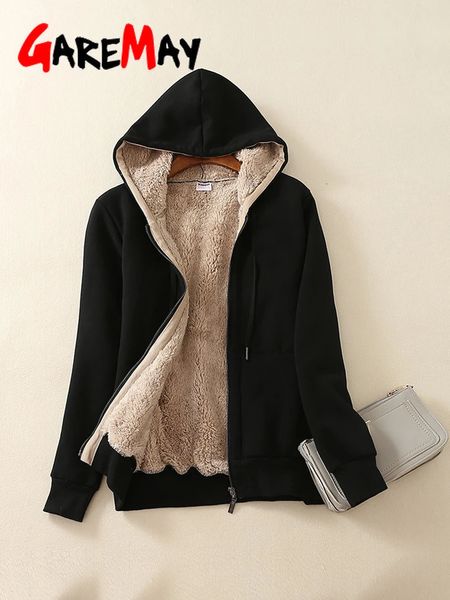 Jaquetas femininas inverno mulheres quentes casuais jaqueta com capuz senhoras grosso veludo manga longa zíper cordeiro cashmere hoodies casaco feminino 231101