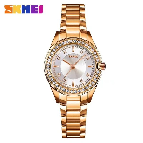 Relógios femininos SKMEI 1534 Lady impermeável pulseira de aço inoxidável reloj mujer moda feminina relógio de quartzo inovador diamante relógios de pulso 231101