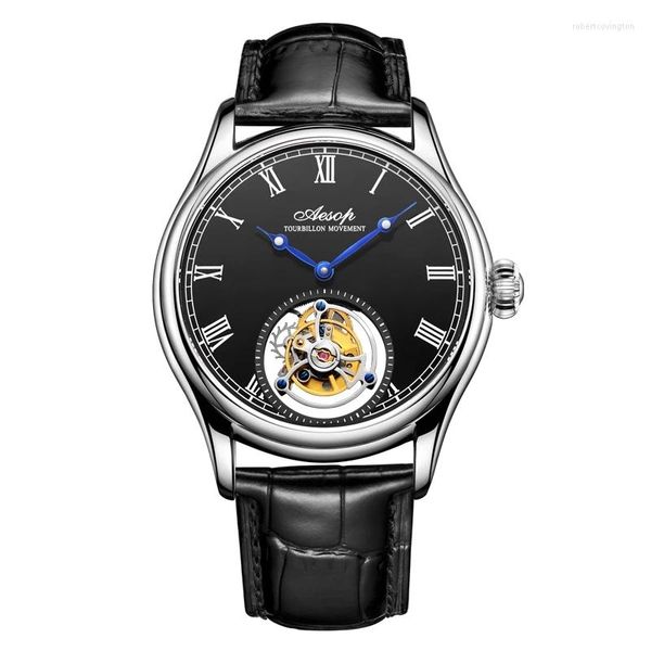 Relógios de pulso manual de aesop tourbillon mecânica impermeável relógios masculinos de luxo Sapphire Watch for Men Simple Clock Business Business