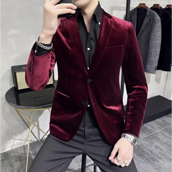 Abiti da uomo Blazer di velluto dorato di fascia alta/Blazer da uomo slim tinta unita da uomo/Giacca da abito da sposa da sposo Abbigliamento da smoking di lusso