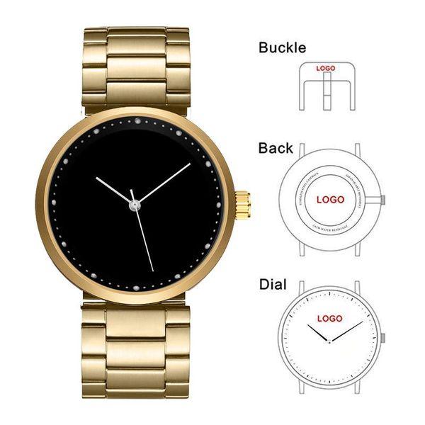 Relógios de pulso CL049G Men de aço dourado assistir logotipo personalizado Lable Private