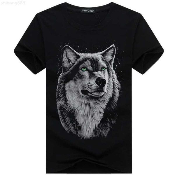 Camisetas masculinas 2023 verão nova manga curta camiseta masculina gorda plus size juventude meia manga camiseta moda em torno do pescoço casual - cabeça de lobo 3d