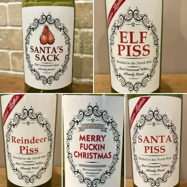 Outros adesivos decorativos Pacote de 5 folhas Etiquetas de garrafa de novidade engraçada de Natal Joke Happily Etiqueta de vinho para personalizado 231101