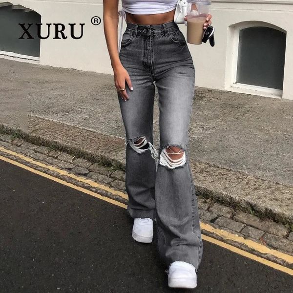 Frauen Jeans XURU Europäische und Amerikanische Distressed Casual Wear Sexy Mid Rise Flare Hosen Lange K7 6338 231101