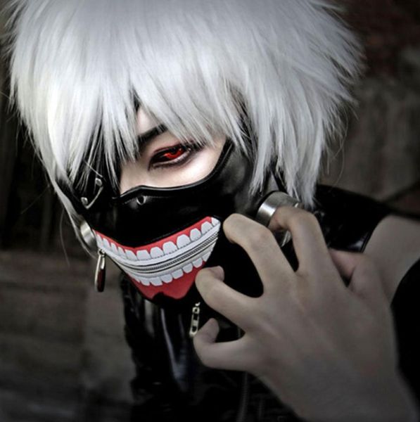 Apuramento de alta qualidade Tokyo Ghoul 2 Kaneki Ken Máscara ajustável com zíper Máscaras de couro PU Máscara legal Blinder Anime Cosplay Halloween 9156505