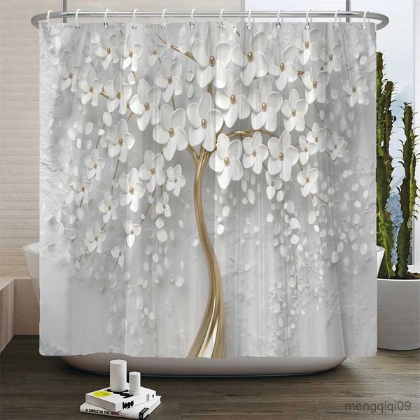 Tende da doccia Elegante bouquet di fantastici fiori bianchi Tenda da doccia in stile 3D Tenda da bagno con tappeto da bagno Set di tappeti Decorazioni per la casa floreali R231101