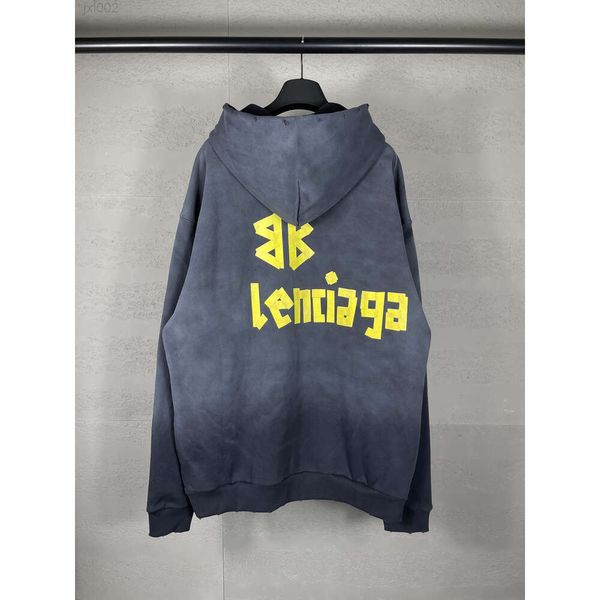 Designer Balancaigas Hoodies b Home Correct Version Paris 23s New American Textured Paper Tape Letter Washed and Worn Old Hooded Cardigan Coat