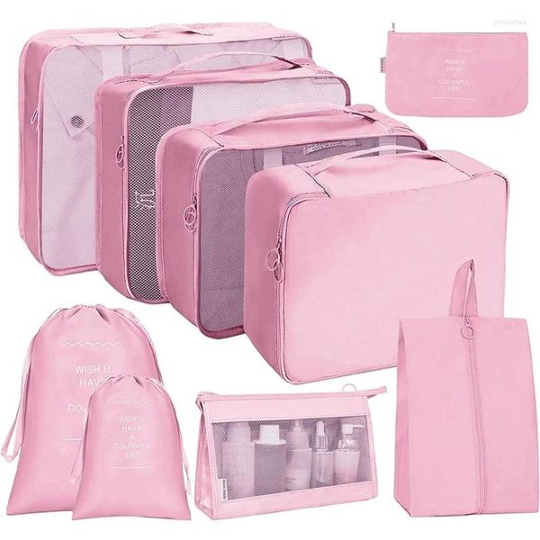 Sacos de armazenamento 9 pcs saco de viagem conjunto para roupas trimmer casa mala organizador cúbico caso sapatos embalagem cubo