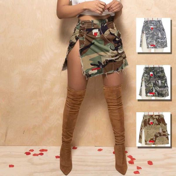 Einzelhandel 2023 Sommermode Röcke Designer für Damen Volloffener Kurzrock Camouflage Patch Sexy Mini S-XXL