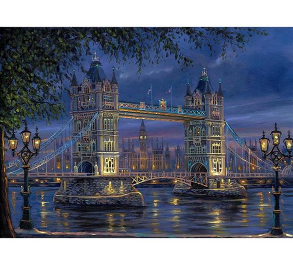Безрамный Лондонский мост Пейзаж Diy Картина по номерам Настенная картина Ручная роспись для украшения дома 40x50 см Artwork8487613