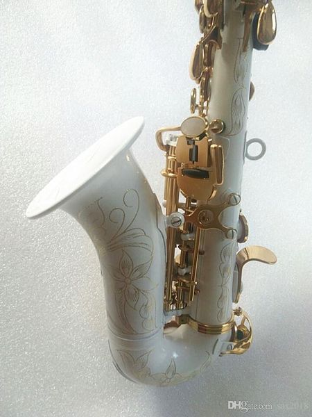 Neues, hochwertiges Sopransaxophon, Musikinstrument aus weißem Messing, gebogenes Saxophon mit Kofferzubehör