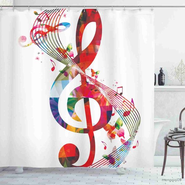 Tende da doccia Musica Tenda da doccia Stile artistico Modello Note musicali Tenda da doccia Tessuto impermeabile Decorazioni per il bagno Schermo con R231101