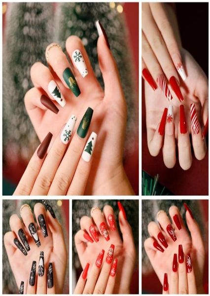 18 estilos vermelho branco verde 24pcsbox venda verão cobertura completa dicas de unhas estilo de design de natal longa imprensa em dicas de unhas2348160