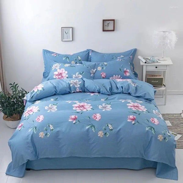 Set di biancheria da letto Copripiumino in lino a quattro pezzi in twill spazzolato addensato autunno e inverno Set da camera da letto in tre pezzi a 4 pezzi