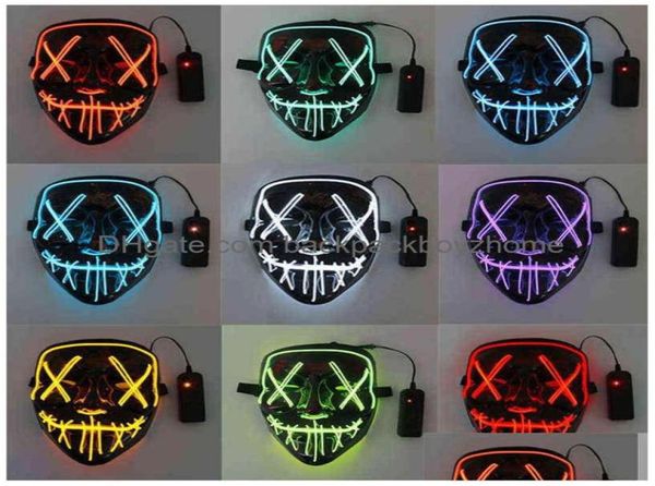Party-Masken Horror LED leuchtende leuchtende Halloween-Maske Neon El Hallowmas Masque Masquerade Cosplay Dark Funny Supplies Vtm0642 Dro6765746