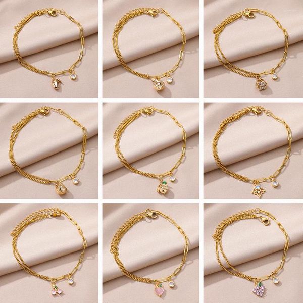 Fußkettchen Edelstahl Kette Zirkon Herz Anhänger Für Frauen Gold Farbe Armband Schmuck Geschenk