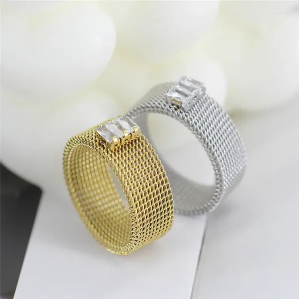 Clusterringe Letapi 8mm Gold Silber Farbe Kreis Gewebtes Mesh Hochwertiger Edelstahl Zirkon Ehering Ring für Männer Schmuck