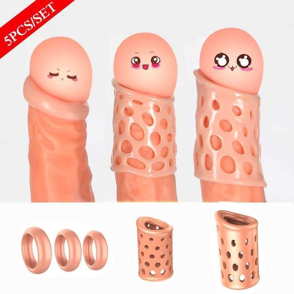 Massageador de brinquedos sexuais 5pcs pênis glande anéis de prepúcio correção de castidade masculina atraso ejaculação para homens gaiolas gaiolas