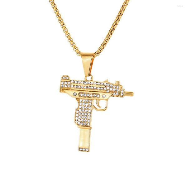 Colares pendentes Hip Hop Icepou Uzi Gun Gold Color dourado colar de aço inoxidável para homens Jóias