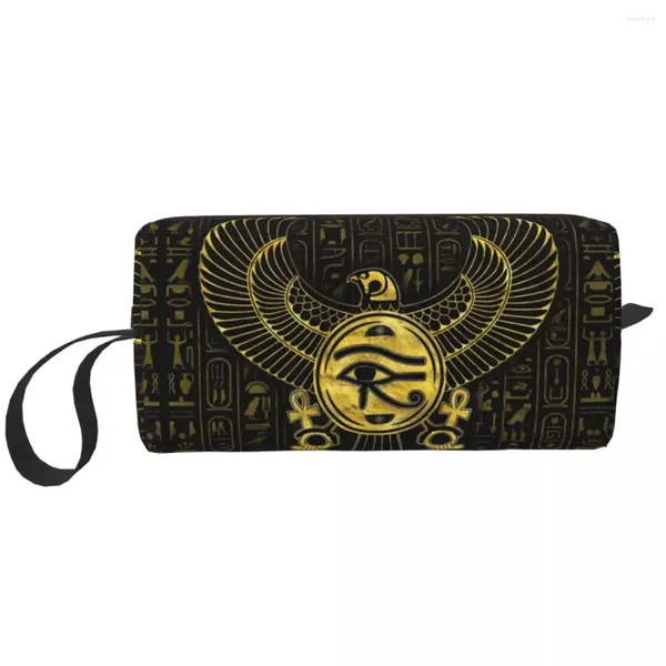 Kosmetiktaschen Ägyptisches Auge des Horus Kulturbeutel für Frauen Wadjet Gold und Schwarz Make-up Organizer Damen Beauty Aufbewahrung Dopp Kit Case