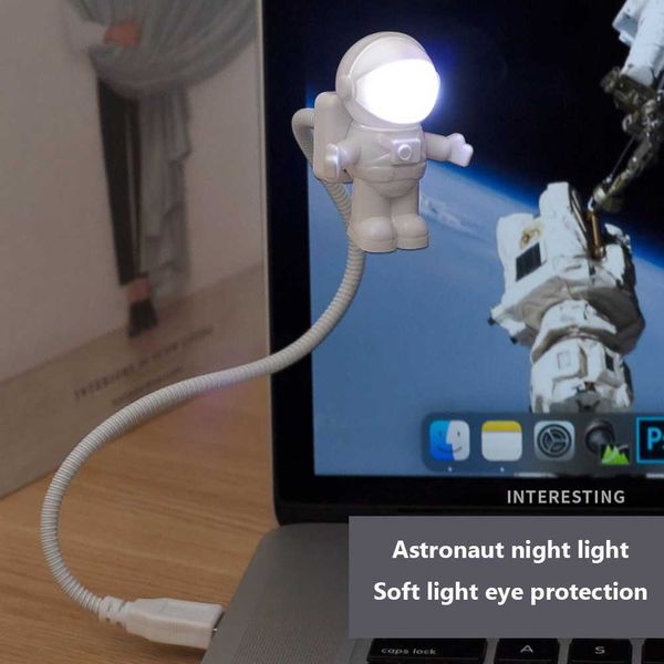 Luci notturne Luce notturna portatile alimentata tramite USB Lampada da tavolo da lettura a forma di astronauta bianca DC 5V Luce a LED per computer portatile Spazio di illuminazione per PC P230331