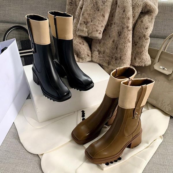 BETTY Boots Markendesigner-Damen-Gummi-Stiefeletten, kurze Stiefel, Martin-Stiefel, Kalbsleder und Canvas-Kragen, interner Reißverschluss, weiche Winterstiefel, Größe 35–42