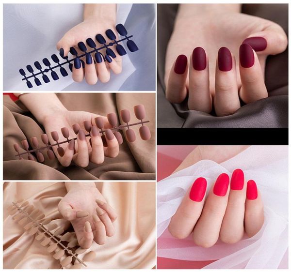 24 folhas de unhas falsas foscas foscas femininas, unhas falsas curtas com acabamento superior, pontas de arte para dedos 7179089