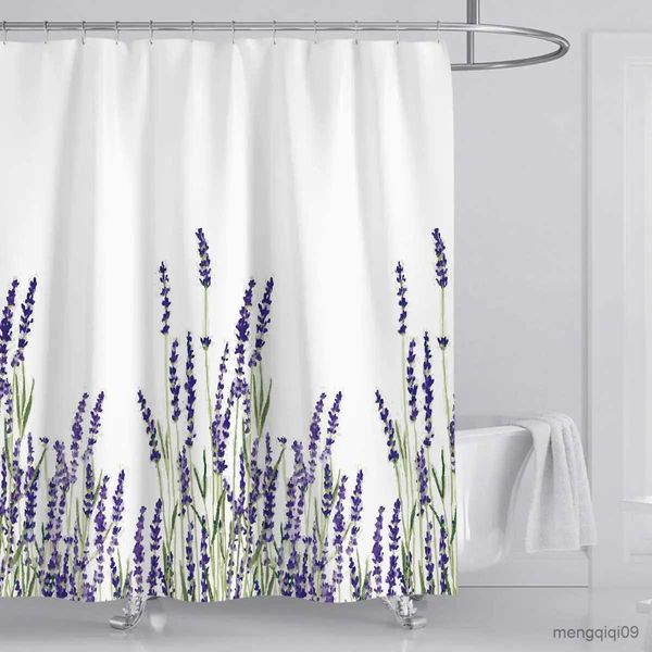 Duschvorhänge, Lavendel-Duschvorhang mit wasserfestem Stoff, lila Blumenpflanze, Badezimmer-Badewannenvorhänge für Badezimmer, Badewanne, R231101