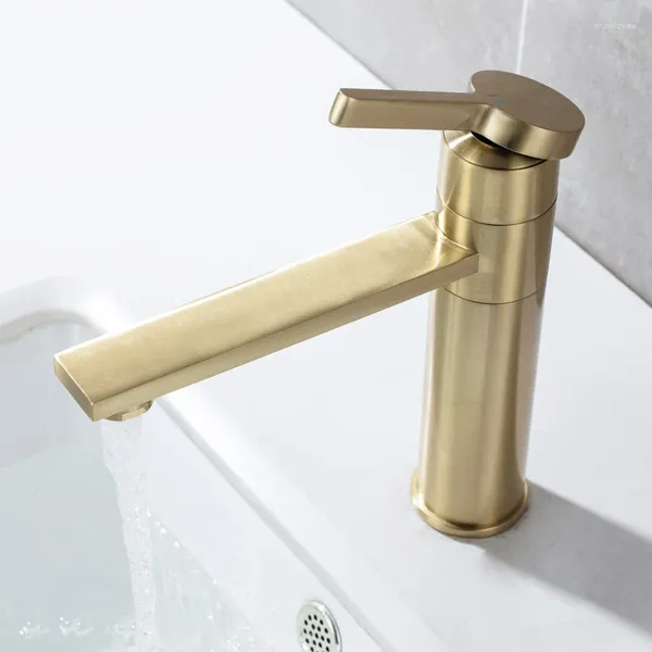 Rubinetti per lavandino del bagno Rubinetto Lavabo a cascata in oro spazzolato Rubinetto monoforo per acqua fredda e miscelatore per lavaggio