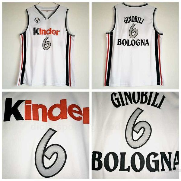 NCAA College Kinder Bologna Basketball 6 Manu Ginobili Jerseys Men Sale Team Cor de cor Branca Branca respirável para fãs de esporte de alta qualidade