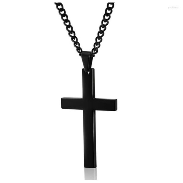 Anhänger Halsketten Titan Einfache Single Cross Halskette Edelstahl Punk Schmuck Schwarz Weiß Christian Kette für Männer und Frauen