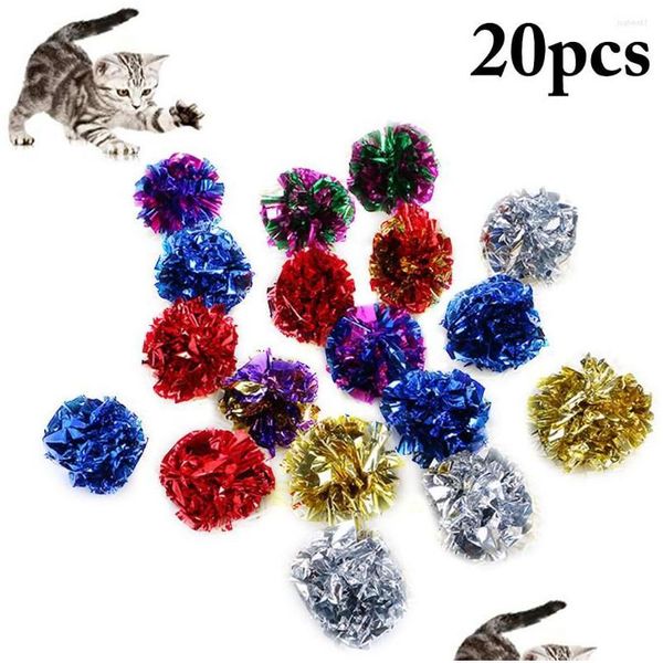 Giocattoli per gatti Giocattoli per gatti 20 pezzi / set Divertimento Mylar Crinkle Ball Toy Interattivo Colorf Sound Ring Gattino di carta che gioca a palle Prodotti per animali Drop Deli Dhvrg