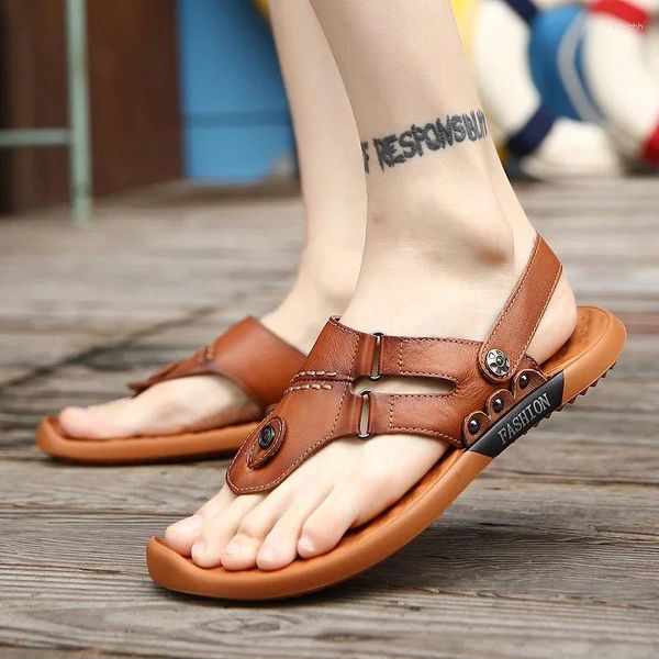 Sandalen für Herren, echtes Leder, sportliche Herrenschuhe, modisch, Wandern, Strand, Outdoor, Sommer, Herrenschuhe