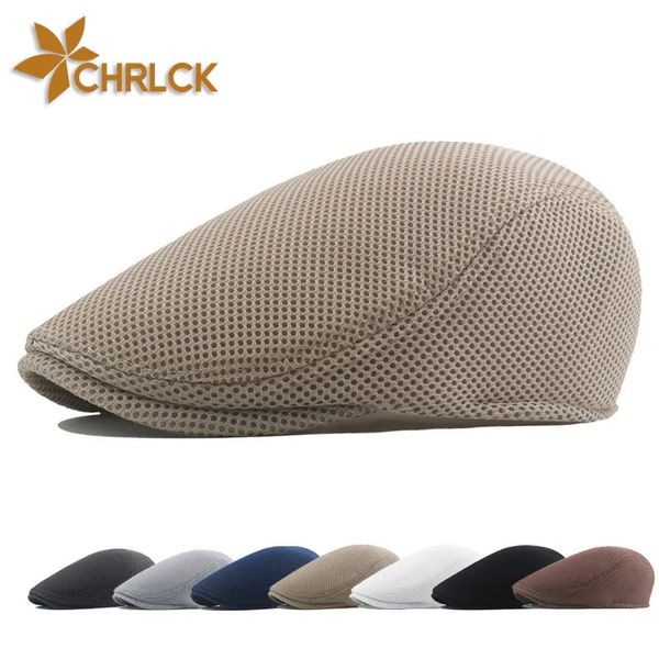 Berets CHRLCK Sommer Herren Hüte Atmungsaktive Mesh Sboy Caps Outdoor Sonnenhut Mode Feste Flache Kappe Für Frauen Casual Baskenmütze Hut 231031